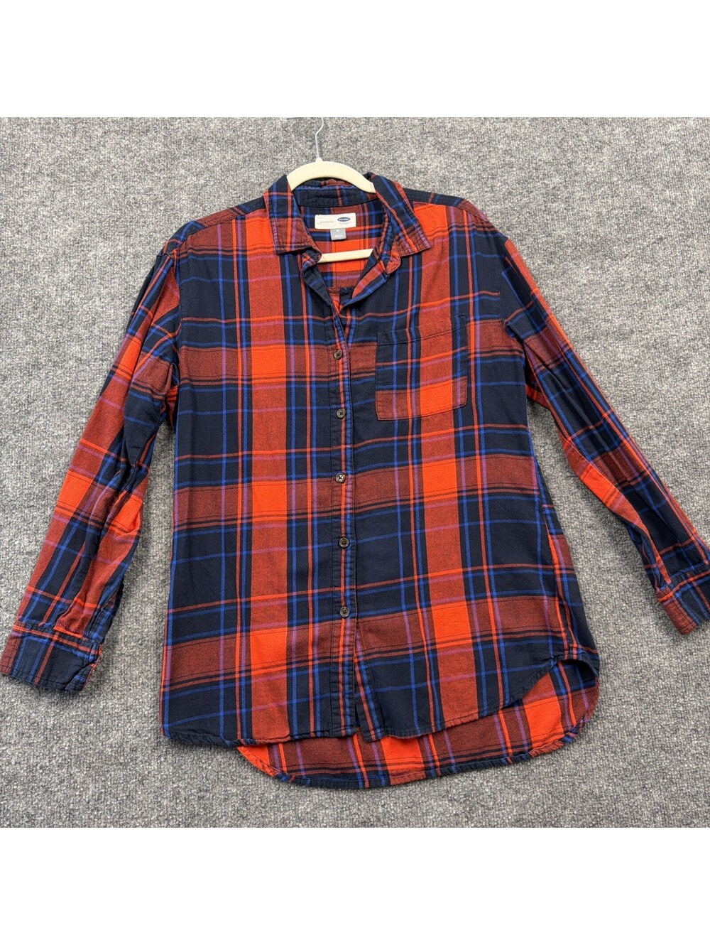Old Navy Boyfriend Button Up Long Sleeve Orange/blue Plaid M